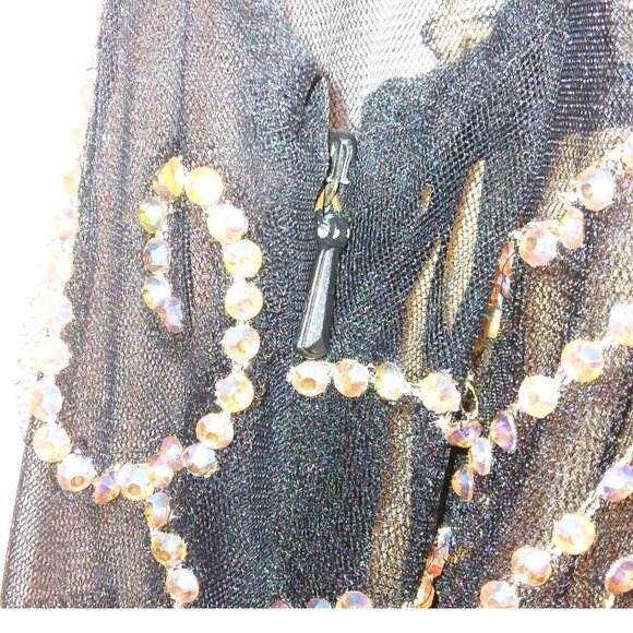 BLACK AND GOLD CRYSTAL EMBELLISHED SLEEVELESS EVENING GOWN PARTY DRESS - Picture 9 of 9